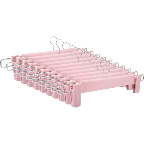 10 cintres pour pantalons avec clips Rose pour bretelles de jupe Crochet pivotant à 360° pour suspendre pantalons chaussettes jupes réglables (1/5)