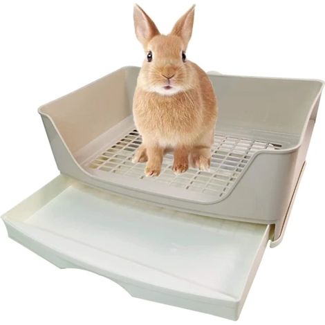 Toilettes pour lapins de grande taille, toilettes d'angle avec bac, bac à litière plus grand pour hamsters adultes, cochons d'Inde, furets, galasaures, lapins et autres animaux. (1/5)