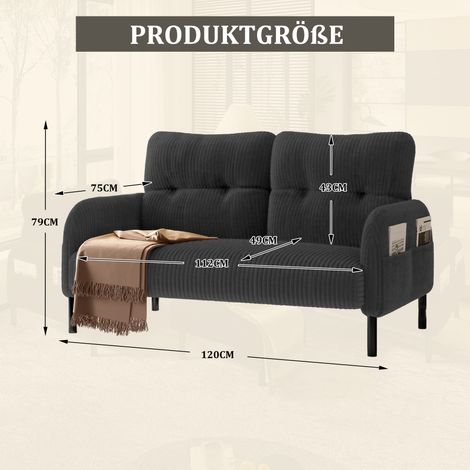 Canapé 2 places moelleux, dossier surélevé, rangements latéraux, piètement métallique, soutien optimal, idéal salon ou bureau