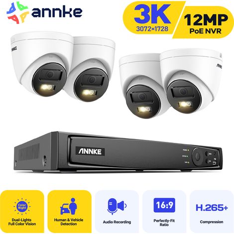 ANNKE 8CH Kit Telecamera di Sorveglianza Esterno 4 Telecamere PoE Colori Visione Notturna Registrazione 24/7