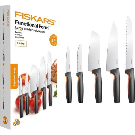 Fiskars Functional Form Set di 5 Coltelli Nero Arancio (1/5)