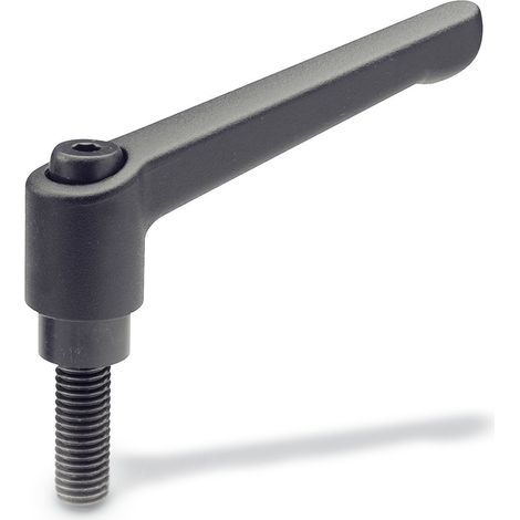Ganter Norm elementi Regolabile Leva di bloccaggio con filettatura GN 300 manico lunghezza: 78 mm vite in acciaio brunito manico di zinco pressofuso NERO, GN 300-78-M8-16-SW