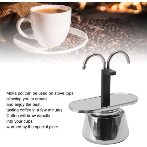 Caffettiera italiana in acciaio inox con doppia testa, 2 tazze (100 ml) (1/4)