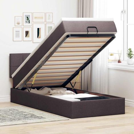 Estructura cama otomana colchón tela marrón oscuro 90x190 cm (1/5)