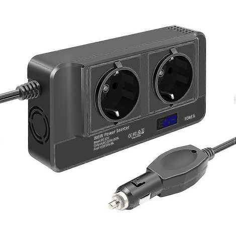 Convertisseur de tension 12 V vers 220 V pour voiture (200 W), avec affichage intelligent de l'heure sur écran LCD, 2 prises et 4 ports USB-C. (1/5)