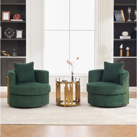 Fauteuil pivotant 360° en velours côtelé vert foncé, lot de 2, avec rangement et mousse (1/5)