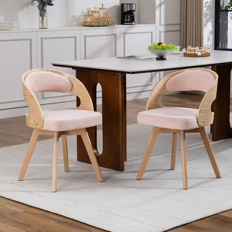 Set 2 sedie da pranzo girevoli a 360°, sedie moderne in legno con cuscino in cotone-lino e schienale curvo, poltroncine per cucina, caffetteria e soggiorno - Rosa