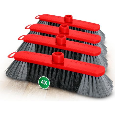 Novaliv lot de 4 balais d'intérieur 30 cm POILS SYNTHÉTIQUES FINS balai de balayage balai de hall rouge - SANS manche UNIQUEMENT tête de balai