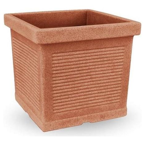 Outdoor Quadratische Vase ''Quadro Millerighe Classic'' aus Kunststoff für Blumen und Pflanzen -45 cm / Antike