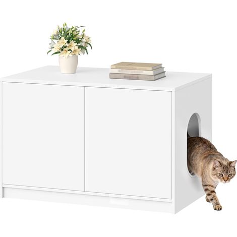 Meuble litière chat en bois – Maison de toilette avec ventilation – Dimensions 80 x 50 x 51.5 cm – Table d'appoint intégrée (1/5)