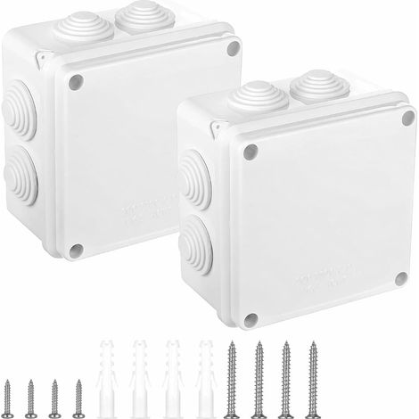 Lot de 2 boîtes de dérivation étanches IP65 - Pour l'extérieur - Étanche IP65 - Boîtier ABS - Pour montage en saillie - Blanc (1/5)