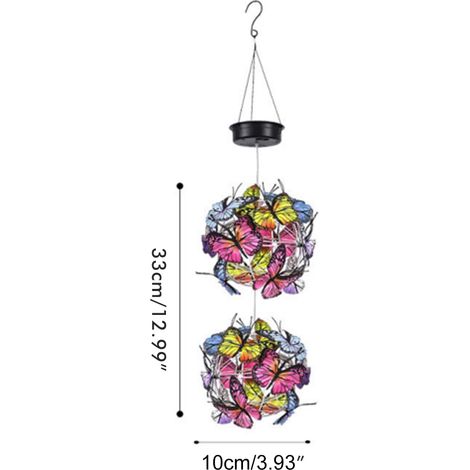 Guirlande lumineuse solaire suspendue, globe en filet avec papillons, éclairage décoratif solaire extérieur étanche pour jardin, terrasse et porche. (1/5)