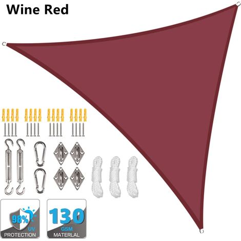 (Rouge foncé, accessoires de montage inclus, TS, 200 x 200 x 200 cm) Auvent triangulaire étanche, pergola extérieure, voile d'ombrage pour jardin, terrasse et piscine (1/5)