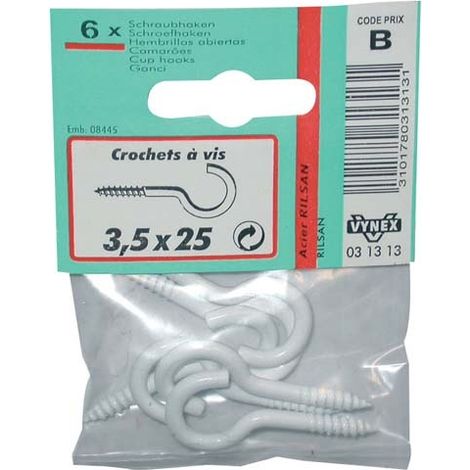 Gancio rivestito in Rilsan bianco 2,5x10, confezione da 15 - Vynex