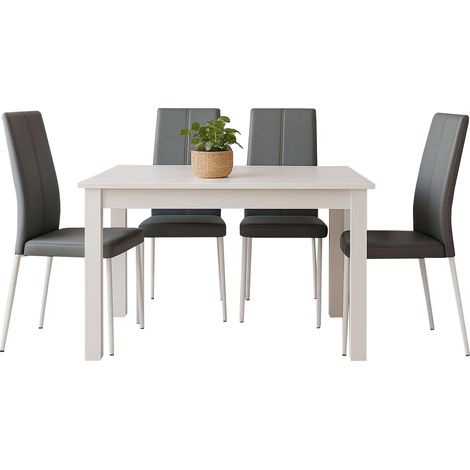 Juego de Comedor Mesa Fija y 4 Sillas, Juego de Mesa Blanca y 4 Sillas Salón, Mesa Rectangular Color Gris y Blanco Mate