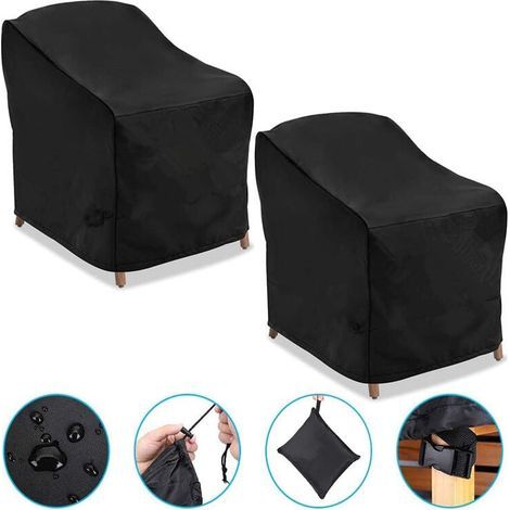 Lot de 2 housses imperméables 210D pour chaises de jardin d'extérieur à assise profonde, 97 x 79 x 74 cm, résistantes aux UV et aux intempéries. (1/5)