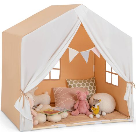 Tente de jeu enfant coin lecture et couchage avec tapis matelassé lavable structure bois chambre intérieur (1/5)