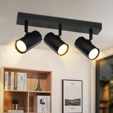GBLY Spot de plafond 3 flammes noir - Spot de plafond rétro GU10 lampe de salon vintage MAX. 25W 330° orientable métal pour cuisine salle à manger chambre à coucher sans ampoules