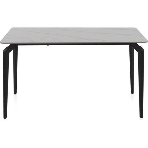 Weißer Keramiktisch mit schwarzen Metallbeinen, 140 x 80 cm (1/5)