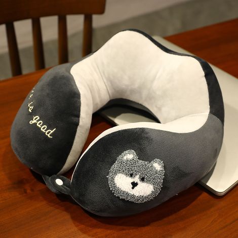Cuscino da collo a forma di U, stile carino, in cotone PP felpato, elastico, portatile, per viaggi, casa, ufficio, cane, 30x30 cm (1/5)
