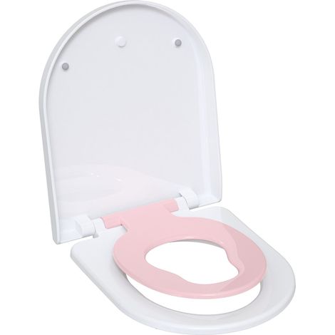 TODOT Abattant WC Familial Forme D avec Siège Enfant Rose Magnétique Frein de Chute Charnière Réglable pour Adultes et Enfants Démontage Rapide