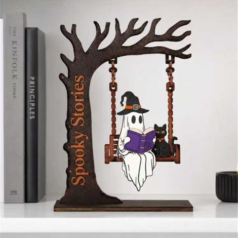 Trendy, fun, and cute new Chilling Ghost On Swing - Ghost Bookshelf Swing - E -
