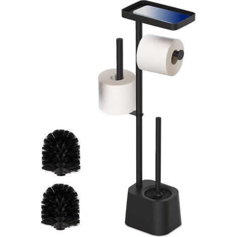 Serviteur WC, décoratif et Pratique, Non Fixe, Brosse et Porte-Brosse, HxLxP : 65,5x29x11,5 cm, Noir (1/5)