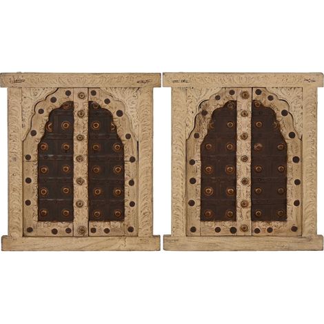 Décoration murale teck fer style antique beige naturel - beige naturel et marron foncé (1/5)