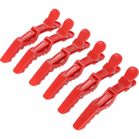 6 Pinceaux Crocodile Anti-dérapants à 1 Dent Rouge pour Coiffure, Section de Cheveux, Pinces à Cheveux (1/5)