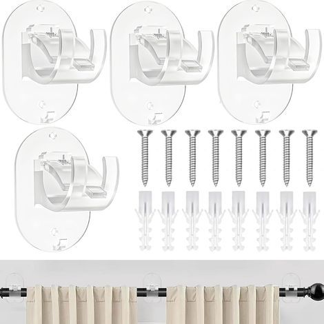Set of 4 self-adhesive curtain rod brackets, ABS curtain hooks, no drilling required, suitable for bathrooms (transparent) (1/5)