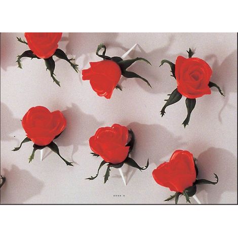 Rose rouge artificielle X6 plastique alimentaire a piquer H 8 cm