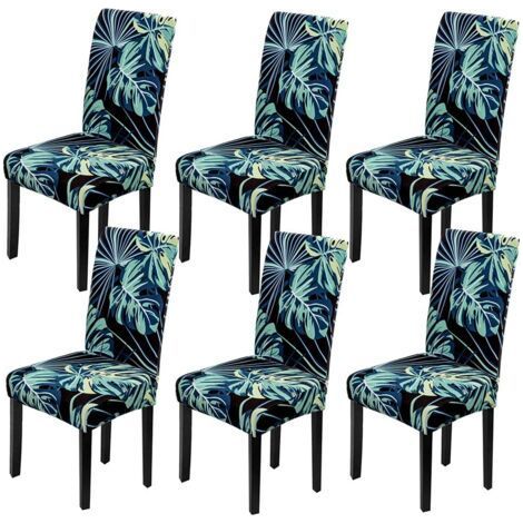 Housse de Chaise 6 pièces Couverture de Chaise Extensible Amovible Lavable Moderne Dossier Haut Housses de Chaises pour Salle à Manger Hôtel Mariage Décor(Feuilles Bleues,6 PCS) (1/5)