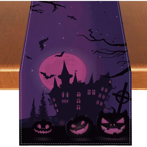 Nappe en lin QQ - Décorations et accessoires d'Halloween : citrouille, corbeau et cimetière - 33 x 183 cm (13 x 72 pouces) (1/5)