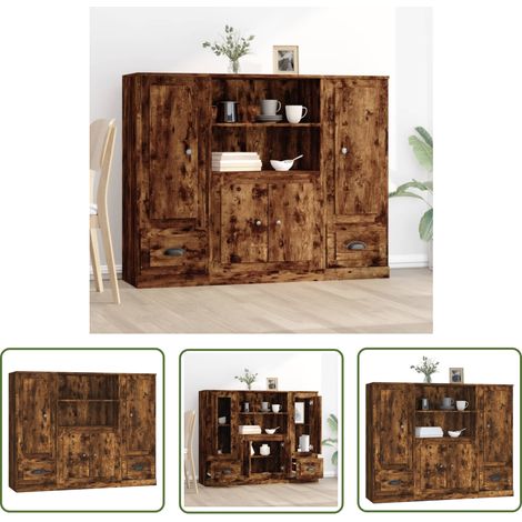 The Living Store Highboards 3 Stk. Räuchereiche Holzwerkstoff - Sideboard - Hochschrank - Wohnzimmermöbel - Holz Sideboard - Rustikale Möbeln (1/5)