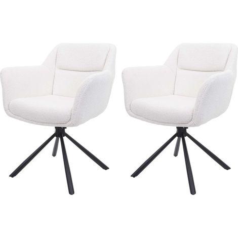 Juego de 2 sillas de comedor con reposabrazos asiento giratorio en tejido Bouclé blanco 040007364 (1/5)
