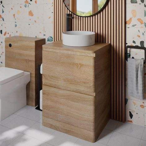 Bathroom Cloakroom Vanity Unit Wash Storage Countertop Basin Wood 600mm (1/5)