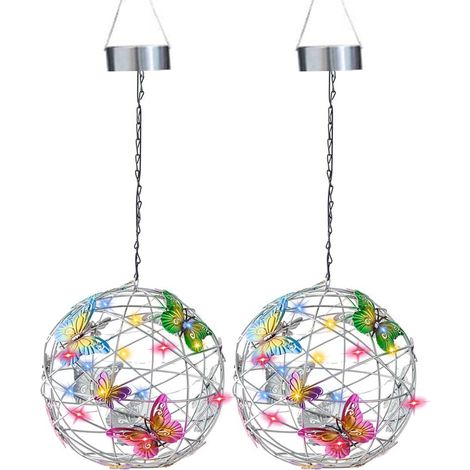 Lot de 2 guirlandes lumineuses papillon décoratives solaires pour jardin, à suspendre en forme de boule avec motif papillon.-AquaForge (1/5)