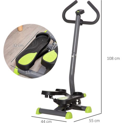 Stepper fitness con LCD e maniglie, portata max 100 kg, acciaio e ABS, grigio/verde DESVIAE (1/4)