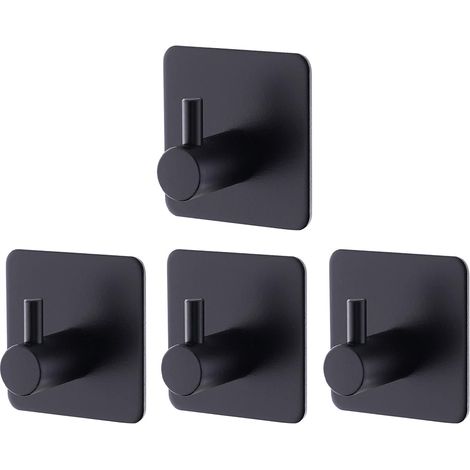 Crochets muraux adhésifs noirs, lot de 4, porte-serviettes adhésifs en acier inoxydable, porte-serviettes de salle de bain sans perçage pour chiffons, (1/5)