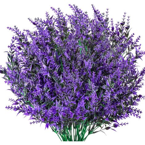 Flores de lavanda artificiales, decoración de ramos artificiales, plantas artificiales para interiores y exteriores, bodas, decoración de jardines – 12 piezas/Morado (1/5)