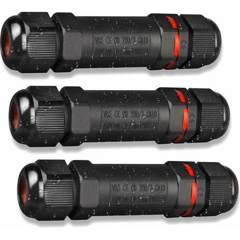 Juego de 3 cajas de conexiones impermeables IP68, conectores eléctricos para exteriores para cables de 1 a 13 mm, terminales de conexión robustos. (1/4)