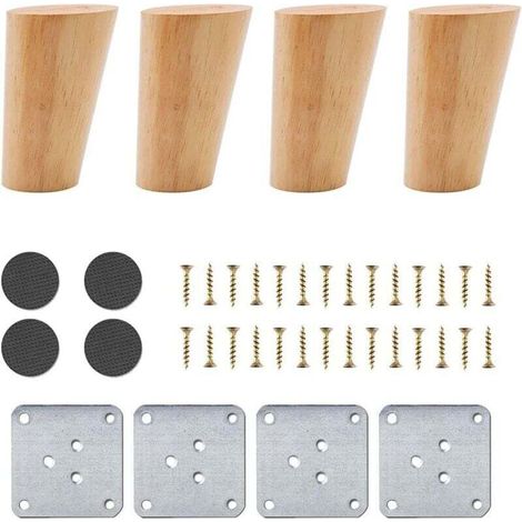 Pieds de meuble en bois 4pcs (8cm incliné) - Remplacement canapé/table - Accessoires inclus - Durables et stables - Propriétaires et bricoleurs (1/4)
