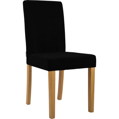 Chaise de salle à manger contemporaine x1 dossier haut en velours côtelé noir et pieds en bois clair 100007244