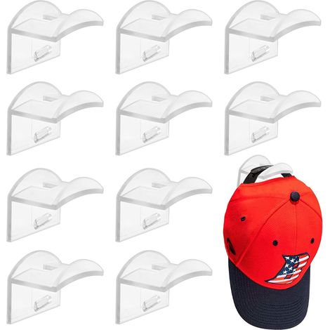 10 Pièces Crochets de Chapeaux Support Mural pour Chapeau et Perruque Casque de Baseball adhésif sans Perforation Double Hook Porte-Chapeaux Organisateur pour la Maison, l'entrée (Transparent) (1/5)
