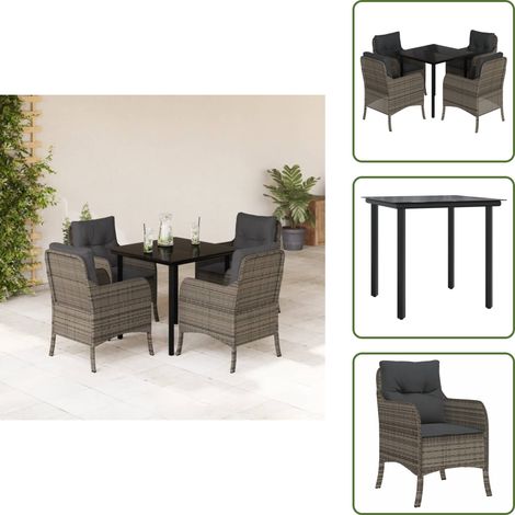 The Living Store 5-tlg. Garten-Essgruppe mit Kissen Grau Poly Rattan - Gartenstuhl (1/5)