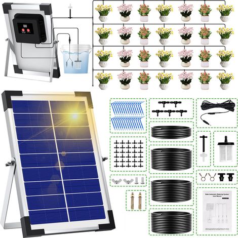 Arrosage Automatique Solaire pour 30 Plantes, 35M Tuyau et 300 Modes D’Irrigatio, Arrosage Goutte a Goutte Solaire Kit pour Jardin (1/5)