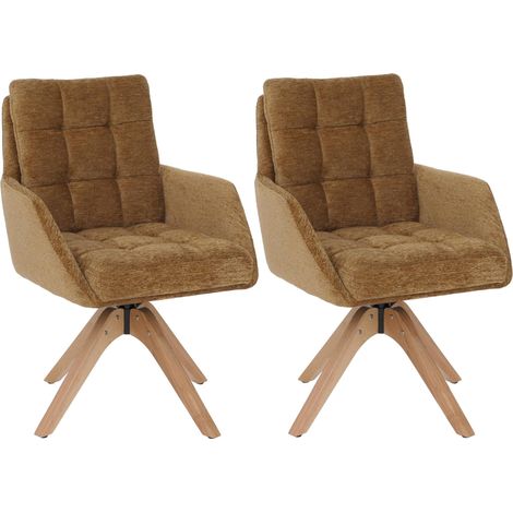 Set 2x sedie poltroncine con seduta girevole HHG-708 struttura legno seduta tessuto ciniglia (680 g/m²), giallo senape