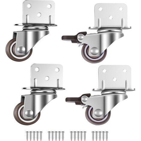 Set of 4 small swivel furniture castors, 25 mm with brake, L-shaped mounting plate, suitable for furniture, flower stands, nurseries (25 mm)