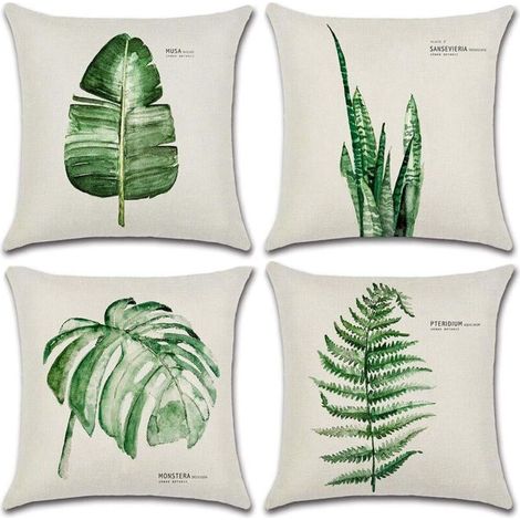 Extérieur Housse De Coussin, Lot De 4 Imperméable Feuille Verte Motif Canapé Taie D'oreiller Pour Patio Jardin Salon Chambre Décoration, 45x45cm (1/4)