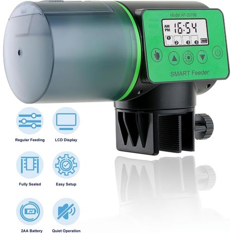 Distributeur automatique de nourriture pour poissons d'aquarium, grande capacité (200 ml), avec minuterie, pour petits aquariums, grands aquariums et bassins. (1/5)